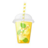 Limonade im ein Plastik Tasse. nehmen Weg Sommer- trinken Vektor Illustration.