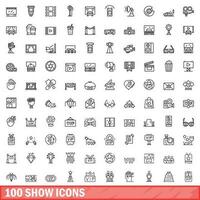100 visa ikoner uppsättning, översikt stil vektor