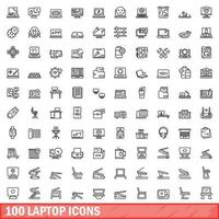 100 Laptop Symbole Satz, Gliederung Stil vektor