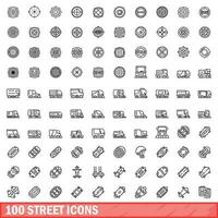 100 gata ikoner uppsättning, översikt stil vektor