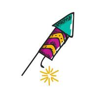 fyrverkeri raket skiss klotter för diwali firande. vektor