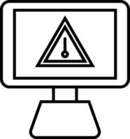 svart linje konst varning tecken på dator skärm. vektor