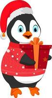Illustration von Pinguin Charakter halten Geschenk Kasten. vektor