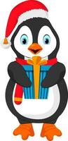 Vektor Illustration von süß Pinguin Charakter halten Geschenk Kasten.