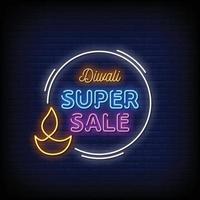 diwali super försäljning neon skyltar stil text vektor