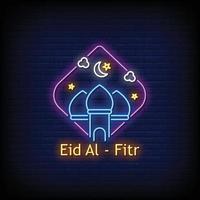 eid al fitr neonskyltar stil text vektor