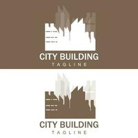 horisont logotyp, enkel modern design av skyskrapor, vektor stadsbild byggnader, ikon silhuett illustration
