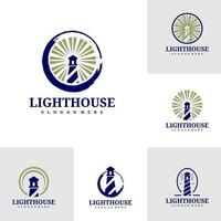 einstellen von Leuchtturm Logo Vorlage, kreativ Leuchtturm Logo Design Vektor