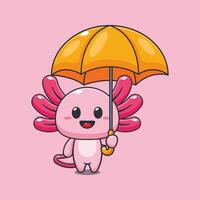 axolotl innehav paraply tecknad serie vektor illustration.