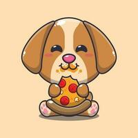 Hund Essen Pizza Karikatur Vektor Illustration.