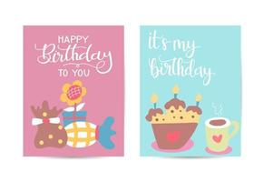 Alles Gute zum Geburtstag Grußkarte mit schönen Geburtstagstorten mit Kerzen vektor