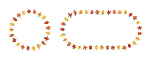 Herbst Blätter runden Rahmen Satz. Kranz von fallen Elemente, Halloween, das Erntedankfest Rand Vorlage. Vektor Illustration.