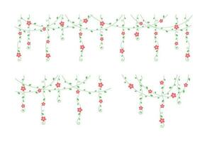 vinstockar med röd blommor hängande vin ridå design, botanisk element vektor illustration uppsättning