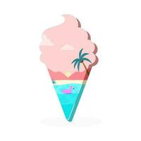 sommar glass begrepp med solnedgång strand bakgrund handflatan träd för sommar högtider eller resa begrepp med Plats för din meddelande. vektor