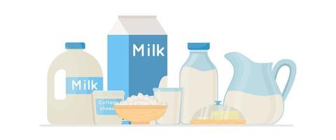 färska ekologiska mjölkprodukter som med keso- och smörvektorillustrationen vektor
