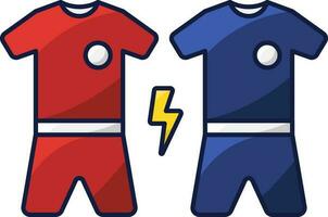 röd och blå spelare jersey för teama mot team b ikon eller symbol. vektor