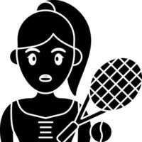 Tennis Spieler Frau Symbol im schwarz und Weiß Farbe. vektor