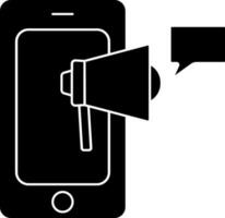 Glyphe Stil online Werbung im Handy, Mobiltelefon Symbol. vektor