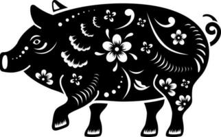 schwarz und Weiß Illustration von Chinesisch Tierkreis Schwein Symbol. vektor