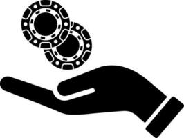 Mensch Hand halten Kasino Chips Symbol im schwarz und Weiß Farbe. vektor