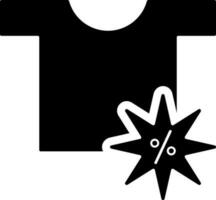 svart och vit illustration av t-shirt med pris rabatt klistermärke ikon. vektor