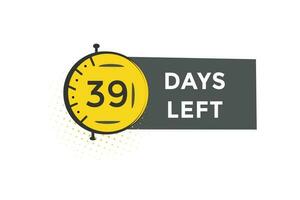 39 Tage links Countdown Vorlage, 39 Tag Countdown links Banner Etikette Taste eps 39 vektor