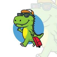 süß Dinosaurier tragen Brille mit Reise Tasche Karikatur Design vektor