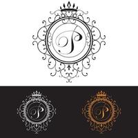 Buchstabe p Luxus-Logo-Vorlage gedeiht kalligraphische elegante Ornamentlinien Geschäftszeichen Identität für Restaurant Lizenzboutique Hotel heraldischen Schmuck Mode Vektor-Illustration vektor