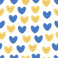 Herzen nahtlos Muster im Ukraine Flagge Farben. Blau und Gelb Herzen. Textur zum Hintergrund, Textil, Stoff, Verpackung Papier. vektor