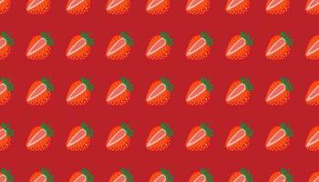 nahtlos Muster von Erdbeeren virtuell Hintergrund zum online Konferenzen, online Übertragungen. ganze und geschnitten Erdbeere Beere auf rot Hintergrund zum Muster. abstrakt Vektor Design Illustration