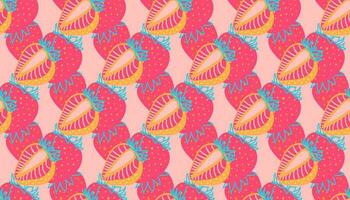 nahtlos Muster von Erdbeeren virtuell Hintergrund zum online Konferenzen, online Übertragungen. ganze und geschnitten Rosa Erdbeere auf Rosa Hintergrund zum Muster. abstrakt Vektor Design Illustration