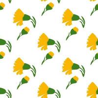 botanisk växt blommor maskrosor sömlös mönster vektor illustration. daisy gren med gul blomma på vit bakgrund. grafisk design för hälsning, baner, Semester, firande, mode, omslag