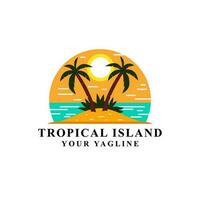 sommar på tropisk ö logotyp, platt konst stil design isolerat vit bakgrund vektor