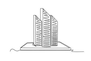 kontinuierlich einer Linie Zeichnung modern Gebäude Anzeigen zum Leben Zimmer. Innere Konzept. Single Linie zeichnen Design Vektor Grafik Illustration.