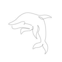 kontinuierlich Linie Zeichnung von ein Delfin. Vektor Illustration auf Weiß Hintergrund.