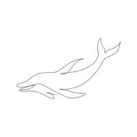 kontinuierlich Linie Zeichnung von ein Delfin. Vektor Illustration auf Weiß Hintergrund