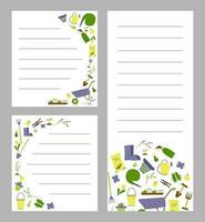 uppsättning av kort för anteckningar med trädgårdsarbete design element. hand dragen vektor illustration. begrepp av trädgårdsarbete.