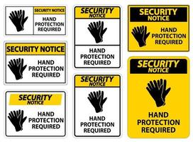 säkerhetsmeddelande handskydd krävs tecken på vit bakgrund vektor