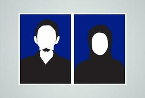 silhuett Foto av muslim man och kvinna på blå bakgrund. Foto illustration begrepp för registrerar äktenskap. i indonesiska den är kallad en Foto gandeng vektor