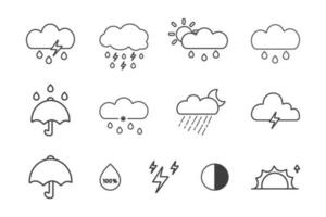 Wetter Symbol Symbole durch dünn schwarz Linie isoliert auf Weiß Hintergrund. vektor