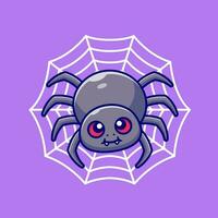 süß Spinne mit Netz Karikatur Vektor Symbol Illustration. Tier Natur Symbol Konzept isoliert Prämie Vektor. eben Karikatur Stil