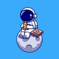 süß Astronaut Essen Pizza auf das Mond Karikatur Vektor Symbol Illustration. Wissenschaft Essen Symbol Konzept isoliert Prämie Vektor. eben Karikatur Stil