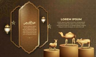 eid al Adha bakgrund med get, kamel och ko för affisch, baner design. vektor illustration