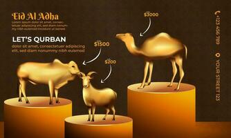 eid al Adha Qurbån bakgrund med get, kamel och ko för affisch, baner design. vektor illustration