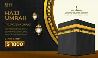 Tour hajj und umrah Hintergrund Vorlage Vektor Design mit realistisch Kaaba zum islamisch Hintergrund, Broschüre, Banner