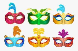 mardi gras venetian handgjort karneval masker. ansikte masker samling för maskerad fest. vektor illustration