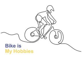 en kontinuerlig linje ritning av unga energiska manliga cykelracer race på cykelbana vektor