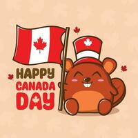 Vektor Illustration von ein süß Biber halten ein kanadisch Flagge