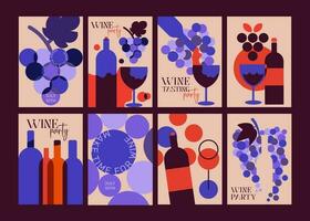 8 posters för vin provsmakning fest. de design är tillverkad av två huvud färger i vinröd - de Färg av vin, och lila - de Färg av vindruvor. modern, återhållsam design kommer göra din projekt komplett. vektor