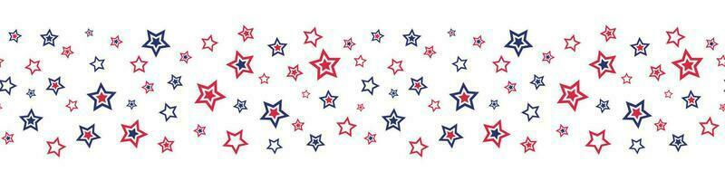 patriotisch nahtlos Rand mit rot und Blau Sterne zum 4 .. von Juli Urlaub. Vektor Illustration. isoliert auf Weiß Hintergrund.
